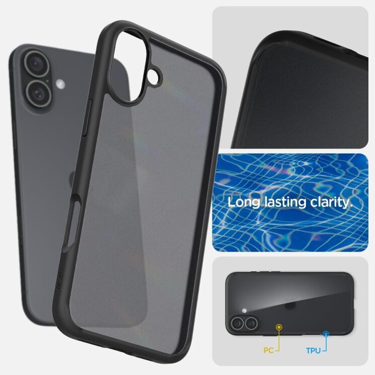 Защитный чехол Spigen (SGP) Ultra Hybrid для Apple iPhone 16 - Matte Black: фото 12 из 13
