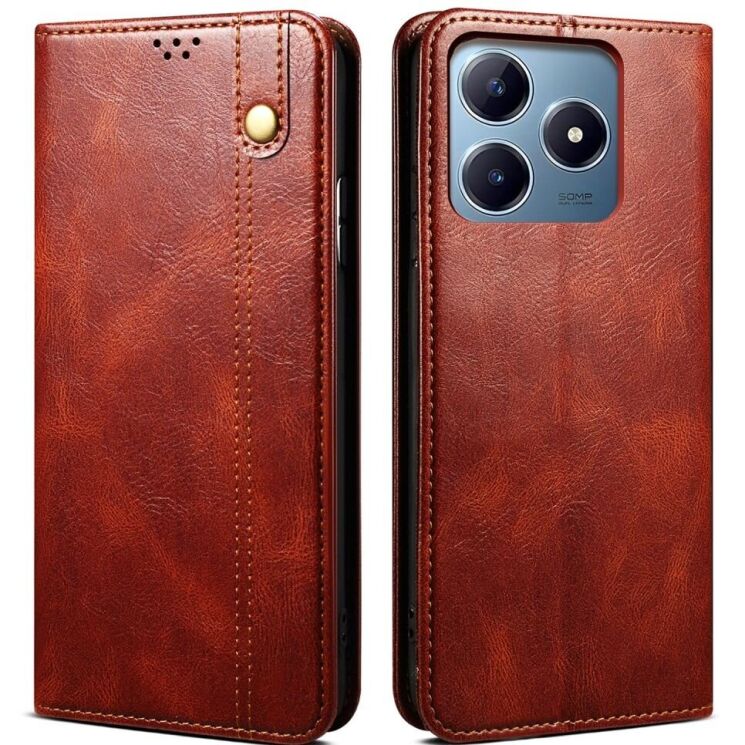 Защитный чехол UniCase Leather Wallet для Realme C63 / C61 / Note 60x - Brown: фото 1 из 6