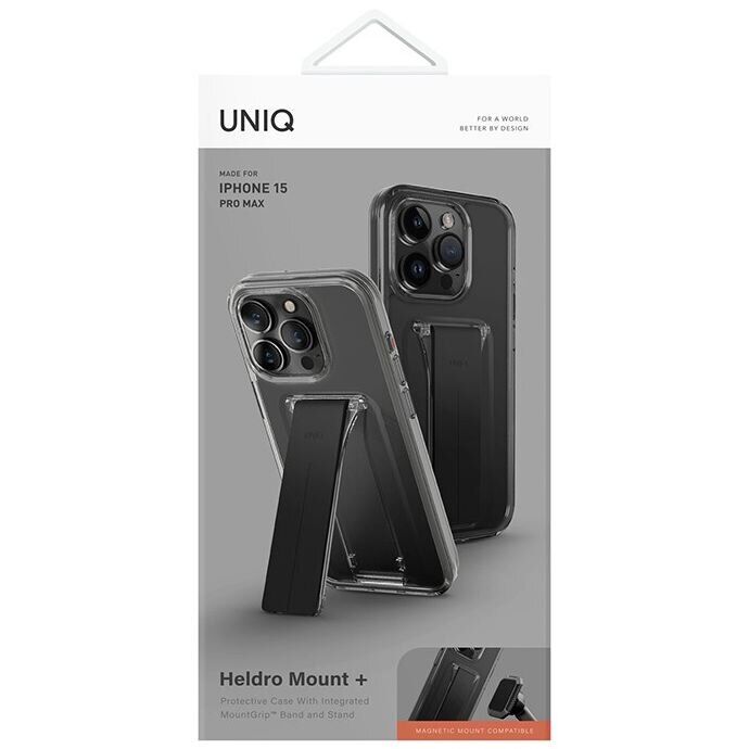 Защитный чехол UNIQ Heldro Mount with Stand для Apple iPhone 15 Pro Max - Smoky Grey: фото 8 из 9