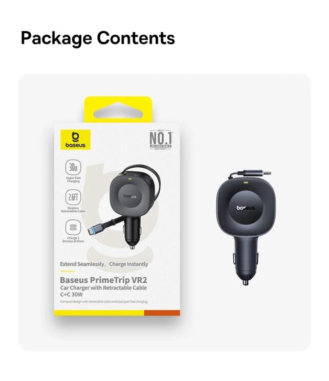 Автомобільний зарядний пристрій Baseus PrimeTrip VR2 30W 1C + кабель Type-C (C0206401) - Cosmic Black: фото 18 з 18