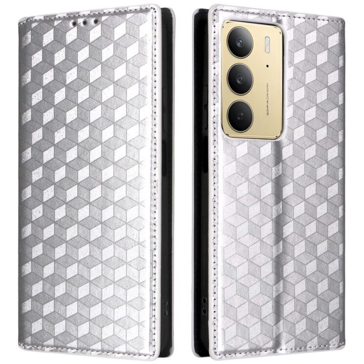 Чехол Deexe Rhombus Book для Realme C75 - Silver: фото 1 из 10
