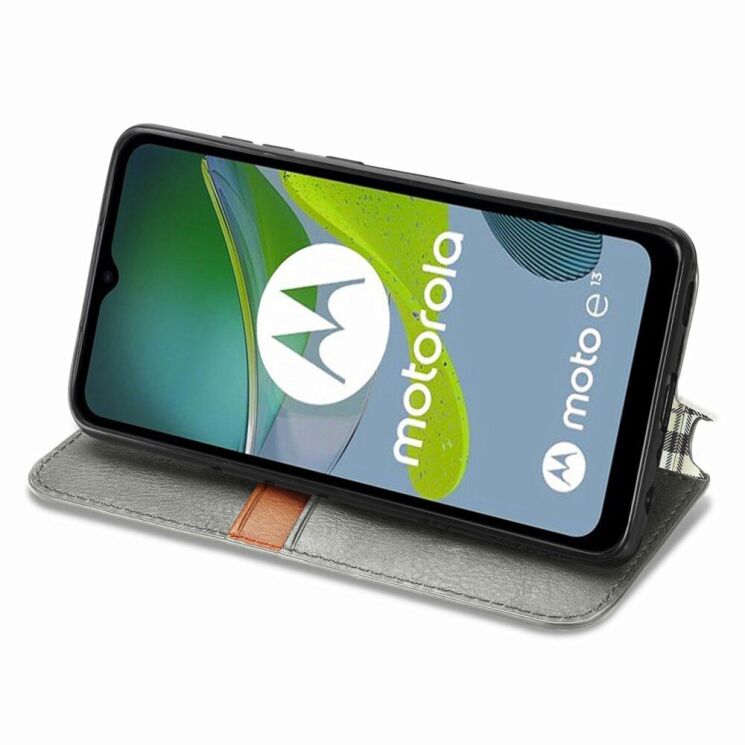 Чехол Deexe Rhombus Wallet для Motorola Moto E13 - Grey: фото 5 из 7