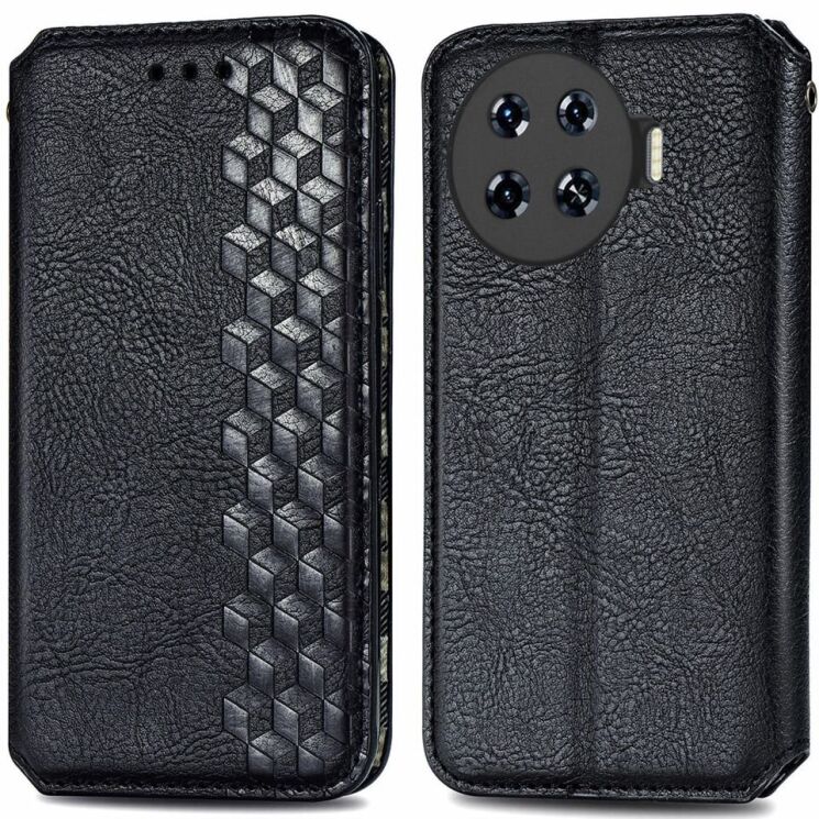 Чехол Deexe Rhombus Wallet для TECNO Spark 20 Pro+ - Black: фото 1 из 6