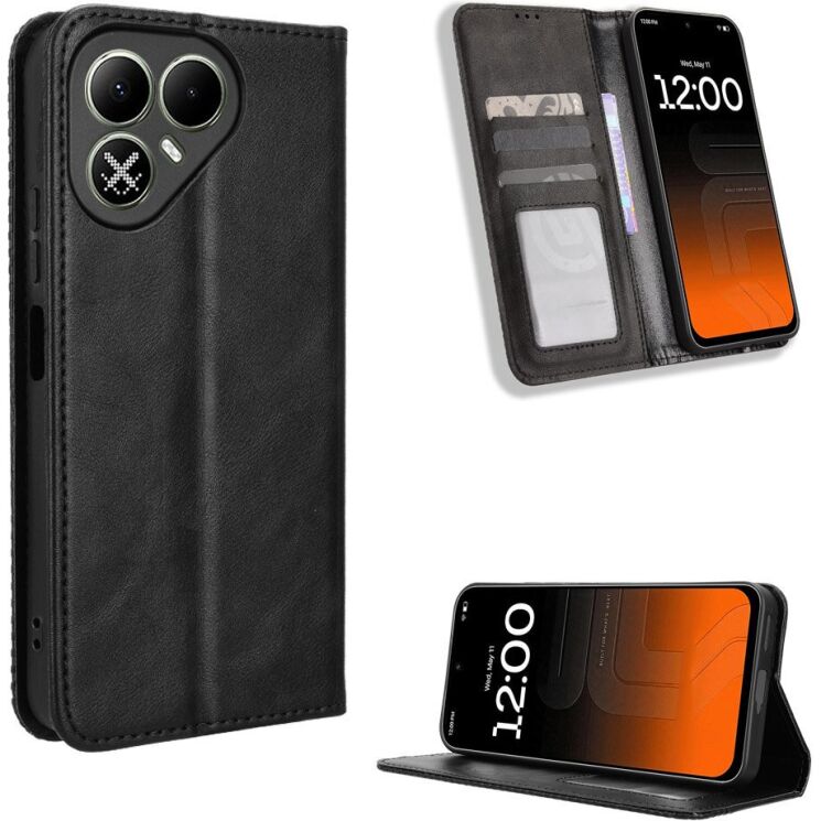 Чехол-книжка Deexe Retro Style для TECNO Pova 8 - Black: фото 2 из 19