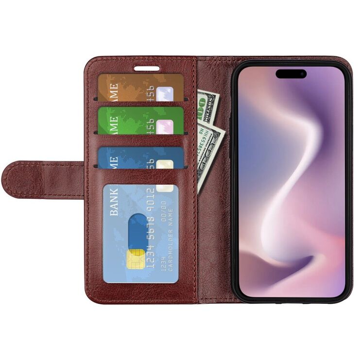 Чехол-книжка Deexe Wallet Style для Apple iPhone 16 Plus - Brown: фото 2 из 6