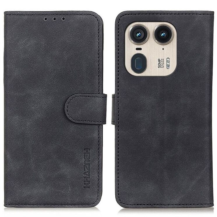 Чехол-книжка KHAZNEH Retro Wallet для Motorola Edge 50 Ultra - Black: фото 1 из 9