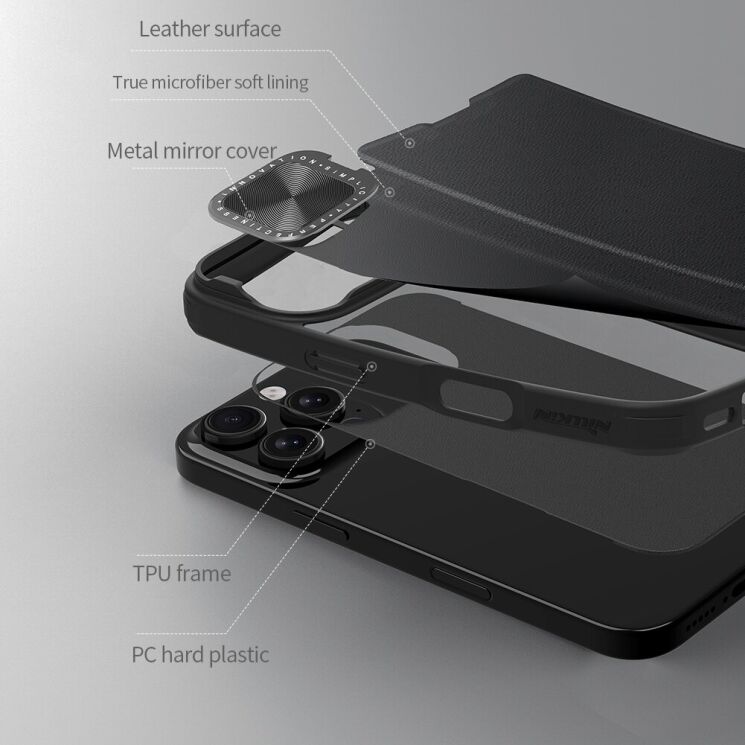 Чохол-книжка NILLKIN Qin Prop Leather Case для Apple iPhone 16 Pro - Black: фото 13 з 17