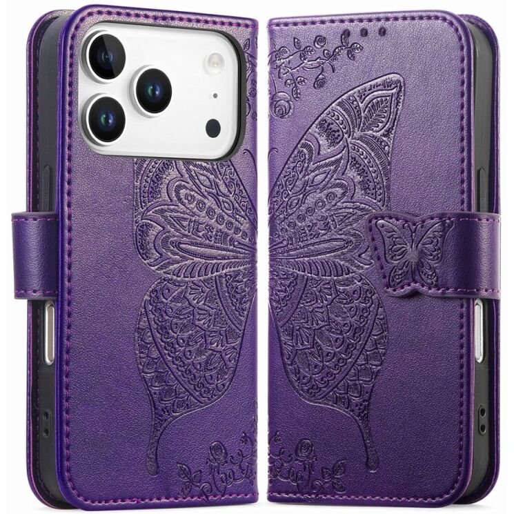Чохол-книжка з малюнком UniCase Butterfly Pattern для iPhone 18 Pro / 17 Pro - Dark Purple: фото 1 з 9