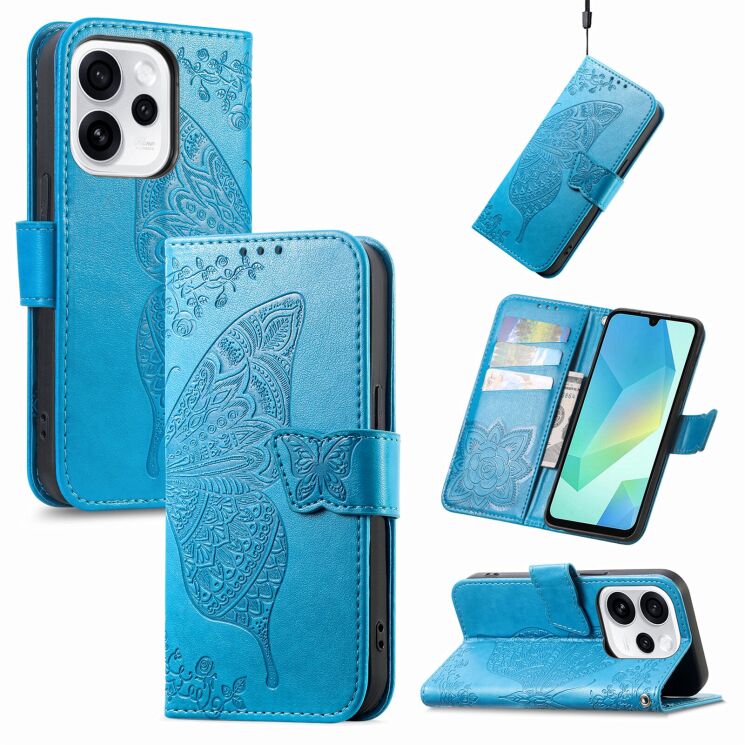 Чехол-книжка с рисунком UniCase Butterfly Pattern для OPPO Reno 15 F/FS - Blue: фото 5 из 8