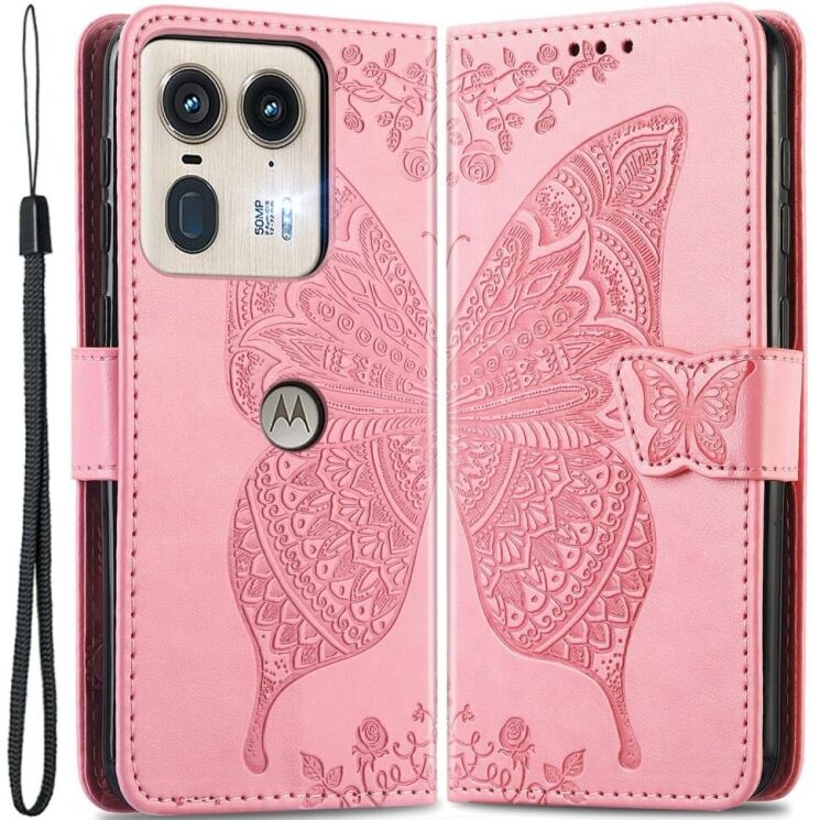 Чехол UniCase Butterfly Pattern для Motorola Edge 50 Ultra - Pink: фото 1 из 8