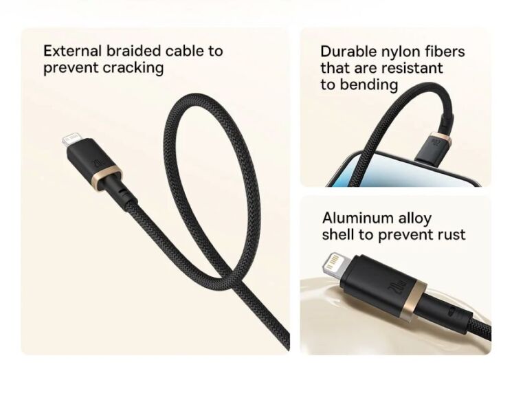 Кабель Baseus Dura Series Type-C to Lightning (20W, 1m) P10377800U01-00 - Black / Gold: фото 8 из 18