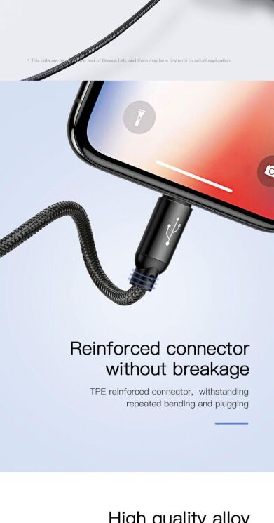 Кабель Baseus Three Primary Colors 3-in-1 USB to Lightning + Micro + Type-C (3.5A, 30cm) CAMLT-ASY01 - Black: фото 18 з 21