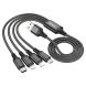 Кабель Hoco X76 4 в 1 USB to Lightning+Lightning+Type-C+MicroUSB (1m) - Black (896125B). Фото 1 из 8