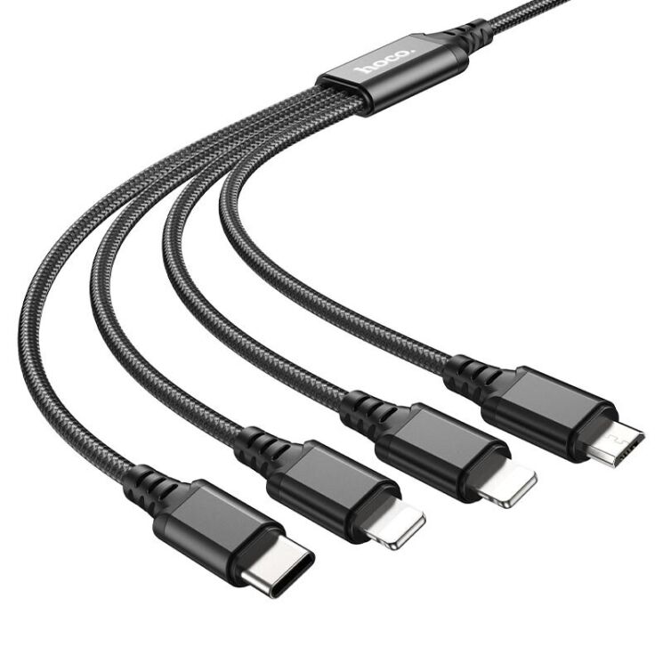 Кабель Hoco X76 4 в 1 USB to Lightning+Lightning+Type-C+MicroUSB (1m) - Black: фото 3 из 8