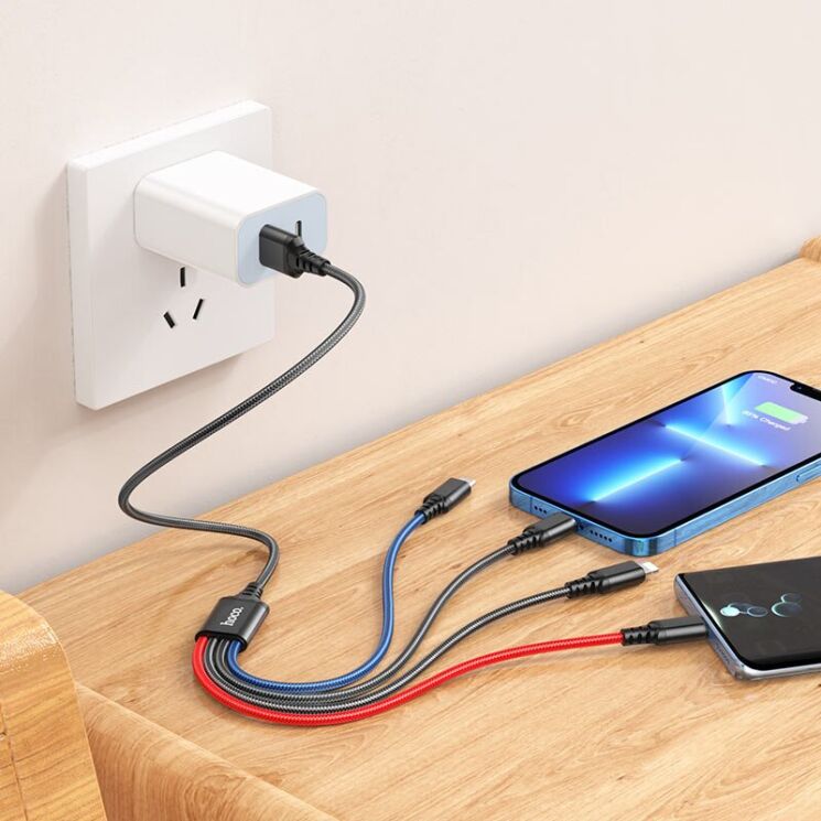 Кабель Hoco X76 4 в 1 USB to Lightning+Lightning+Type-C+MicroUSB (1m) - Black: фото 5 из 8