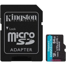 Карта памяти Kingston MicroSDXC Canvas Go Plus Gen4 64GB UHS-I U3 V30 A2 R200 + адаптер (SDCG4/64GB) - Black: фото 1 из 3