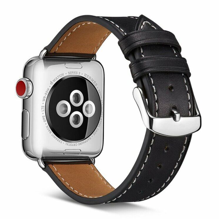 Кожаный ремешок Deexe Classic для Apple Watch 46 / 45 / 44 / SE 44 / 42 (Series 1-3) / Ultra / Ultra 2 - Black: фото 1 из 6