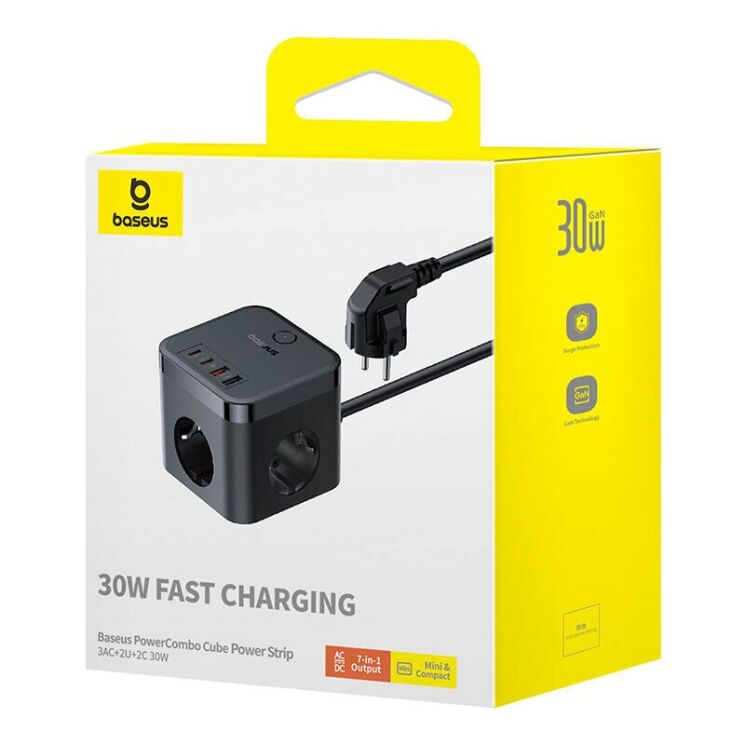 Сетевое зарядное устройство Baseus PowerCombo Cube 7-Ports Power Strip (30W) E00066400117-00 - Black: фото 8 из 19