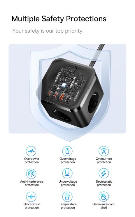 Сетевое зарядное устройство Baseus PowerCombo Cube 7-Ports Power Strip (30W) E00066400117-00 - Black: фото 13 из 19