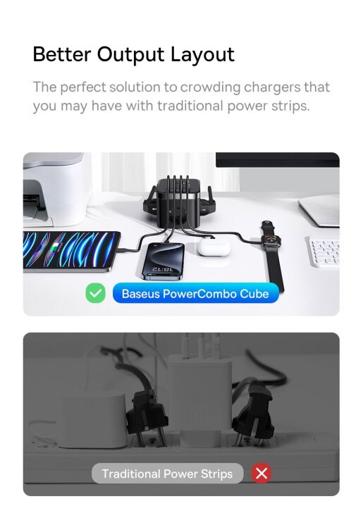 Сетевое зарядное устройство Baseus PowerCombo Cube 7-Ports Power Strip (30W) E00066400117-00 - Black: фото 10 из 19