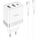 Сетевое зарядное устройство Hoco N21 Pro 2U+C (30W) + кабель Type-C to Lightning - White (960146W). Фото 1 из 9
