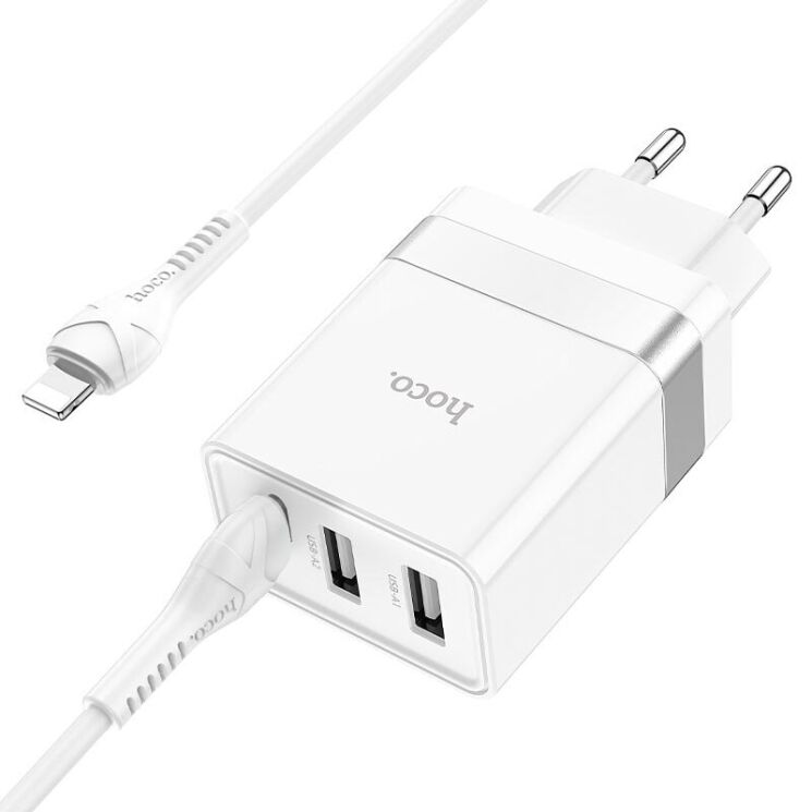 Сетевое зарядное устройство Hoco N21 Pro 2U+C (30W) + кабель Type-C to Lightning - White: фото 4 из 9