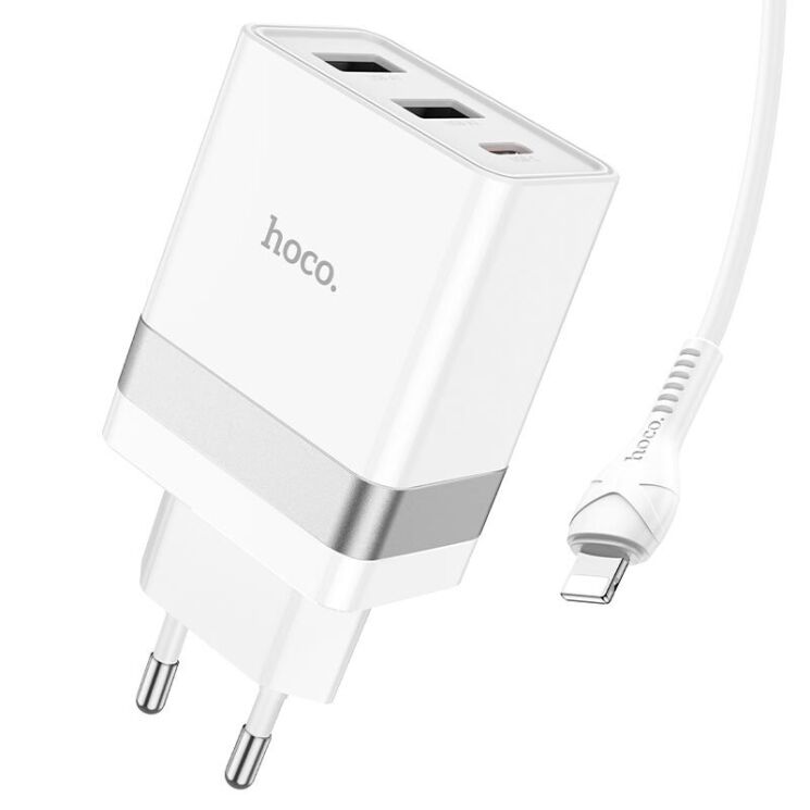 Сетевое зарядное устройство Hoco N21 Pro 2U+C (30W) + кабель Type-C to Lightning - White: фото 2 из 9