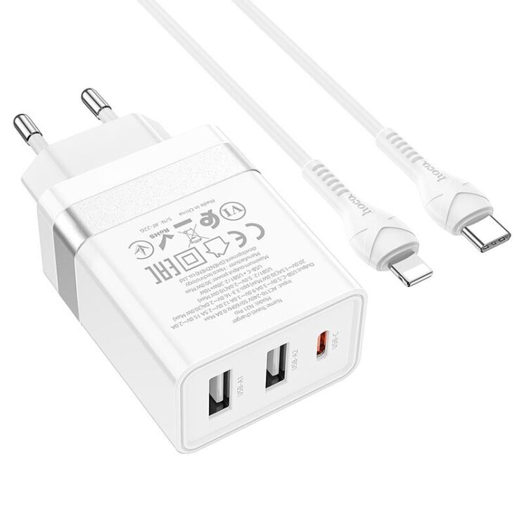 Сетевое зарядное устройство Hoco N21 Pro 2U+C (30W) + кабель Type-C to Lightning - White: фото 5 из 9