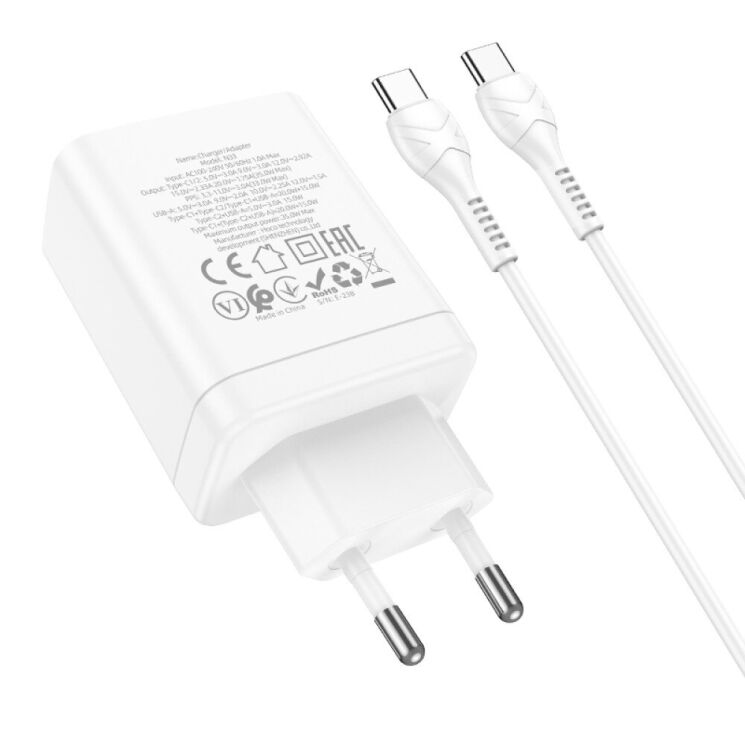 Сетевое зарядное устройство Hoco N33 Start PD35W (2C1A) + кабель Type-C to Type-C - White: фото 5 из 7