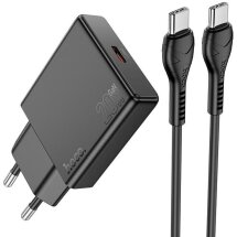 Мережевий зарядний пристрій Hoco N37 Delgado PD20W + кабель Type-C to Type-C - Black: фото 1 з 9