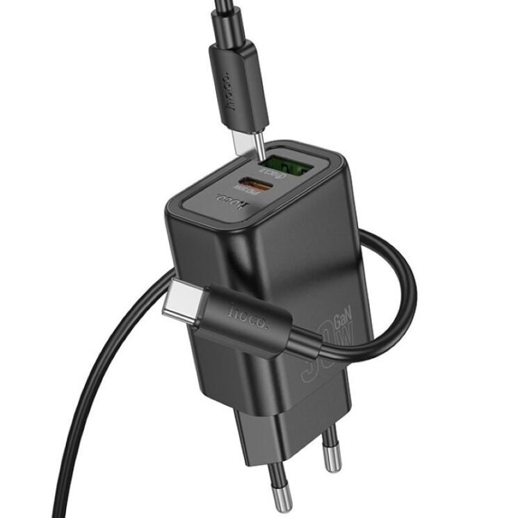Сетевое зарядное устройство Hoco N63 PD30W + QC3.0 (USB + Type-C) + кабель Type-C to Type-C - Black: фото 3 из 5