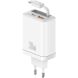Мережевий зарядний пристрій USAMS US-CC296 GaN 30W (USB + Type-C) + кабель Type-C - White (960222W). Фото 1 з 16