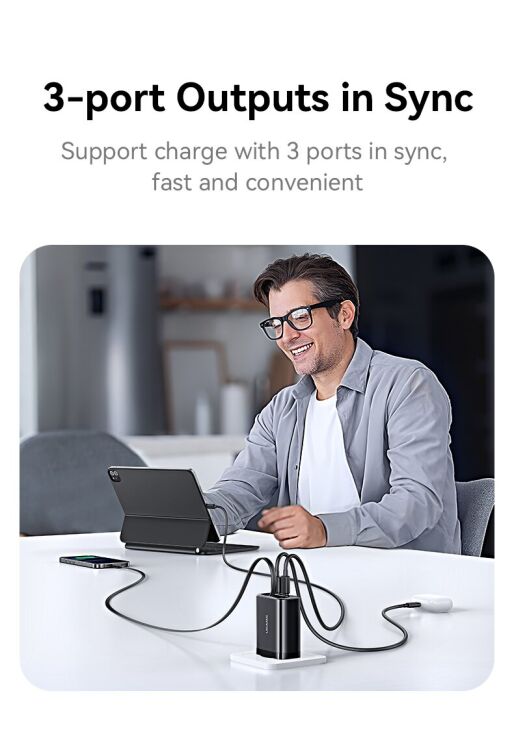 Мережевий зарядний пристрій USAMS US-CC296 GaN 30W (USB + Type-C) + кабель Type-C - White: фото 7 з 16