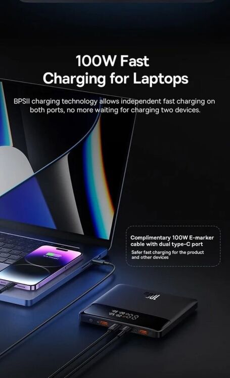 Внешний аккумулятор Baseus Blade H1 100W (20000mAh) PPBLD100HD - Black (995802B) Внешний аккумулятор Baseus Blade H1 100W (20000mAh) PPBLD100HD - Black: фото 12 из 24