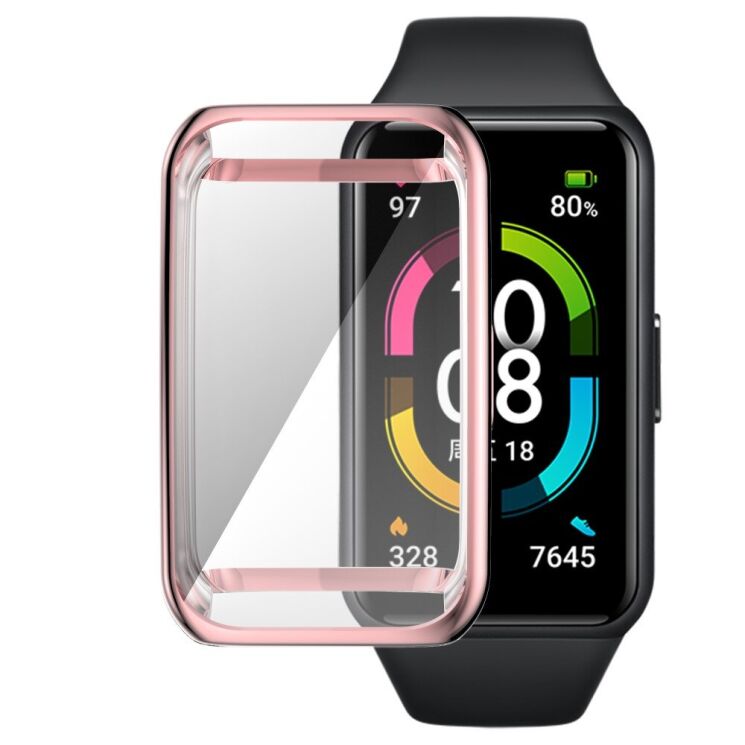 Защитный чехол Deexe Protective Frame для Huawei Band 6 / Honor Band 6 - Pink: фото 1 из 6
