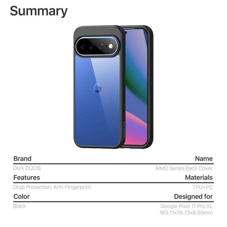 Защитный чехол DUX DUCIS Aimo Series для Google Pixel 11 Pro XL - Black: фото 11 из 11