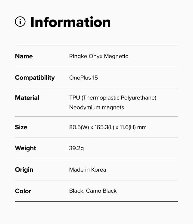 Защитный чехол Ringke Onyx Magnetic (FP) для OnePlus 15 (8800328814318) - Black: фото 13 из 13