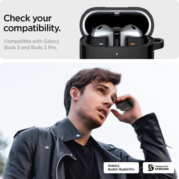 Захисний чохол Spigen (SGP) Rugged Armor (FH) для Samsung Galaxy Buds 3 / Buds 3 Pro - Black: фото 11 з 16