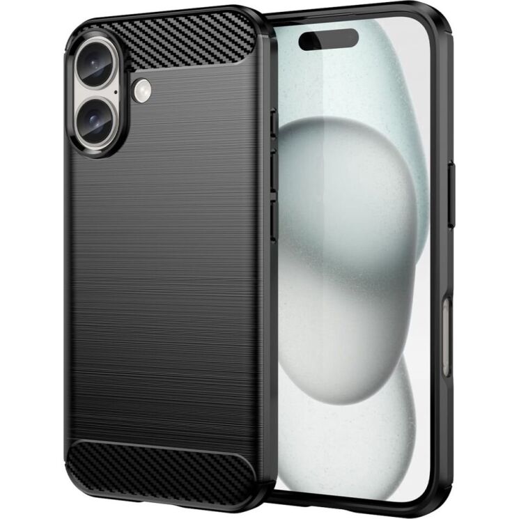 Защитный чехол UniCase Carbon для Apple iPhone 16 - Black: фото 1 из 8