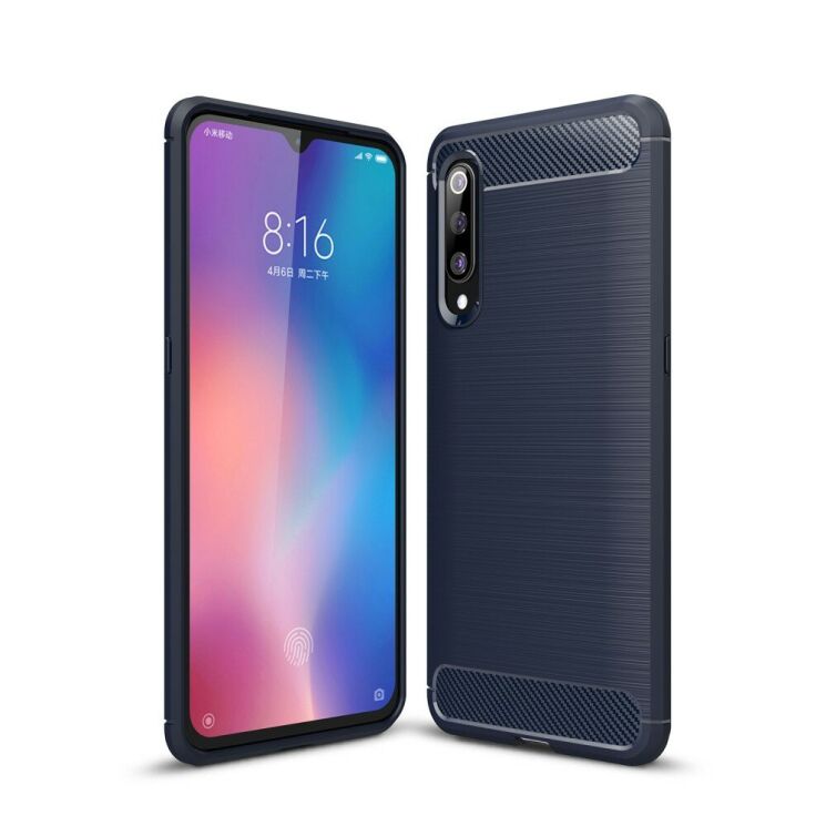 Силиконовый (TPU) чехол UniCase Carbon для Xiaomi Mi 9 - Dark Blue: фото 1 из 10