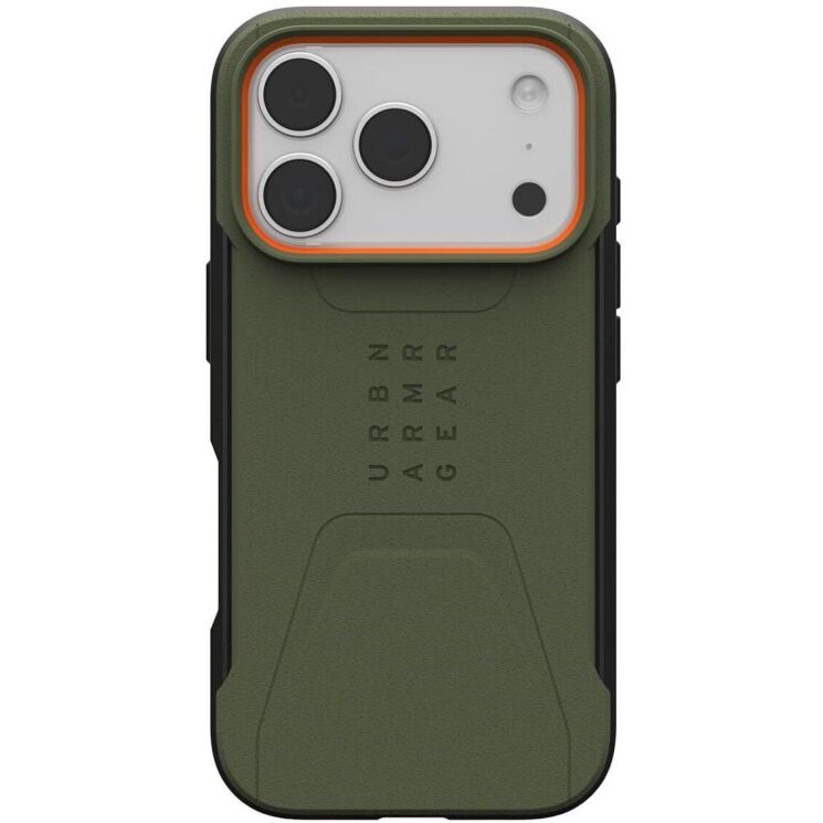 Защитный чехол URBAN ARMOR GEAR (UAG) Civilian MagSafe для iPhone 17 Pro (114545117297) - Olive / Orange: фото 1 из 11