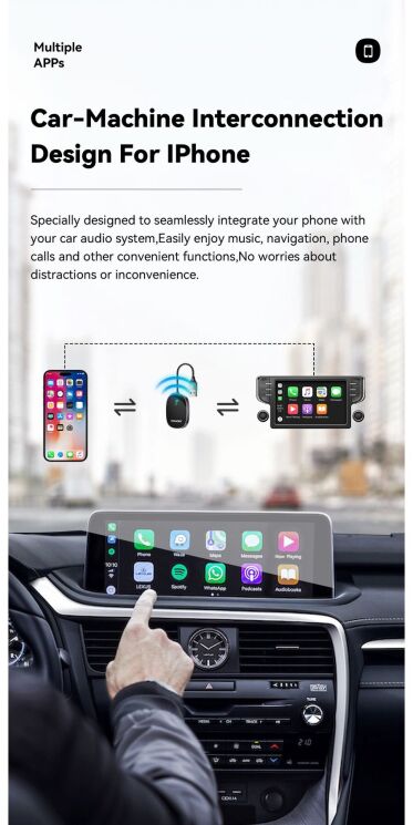 Бездротовий автомобільний адаптер ESSAGER Zhailian (Wireless Apple CarPlay) ECP-ZL0G-Z - Metal Gray: фото 8 з 14