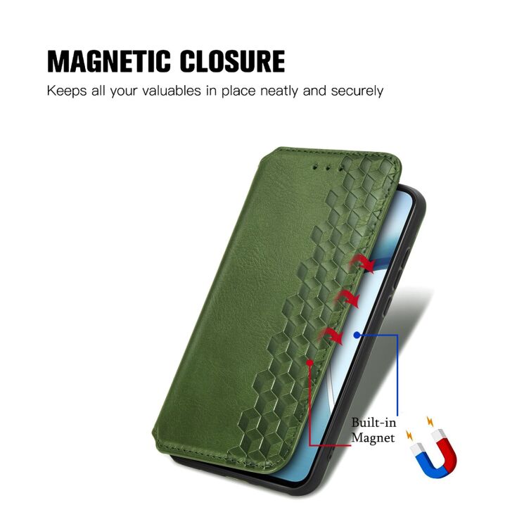 Чехол Deexe Rhombus Wallet для Motorola Moto G77 - Green: фото 5 из 8