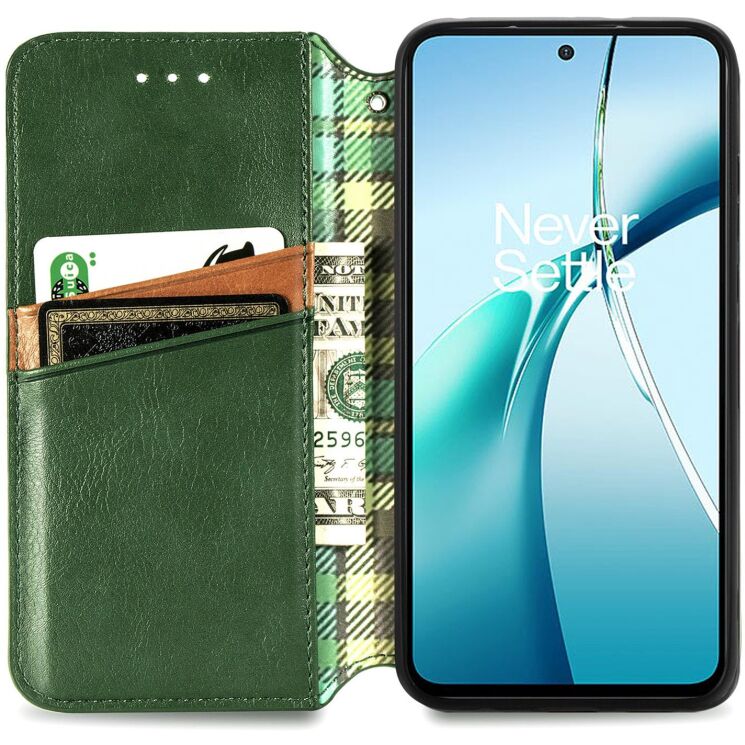 Чехол Deexe Rhombus Wallet для Motorola Moto G77 - Green: фото 3 из 8
