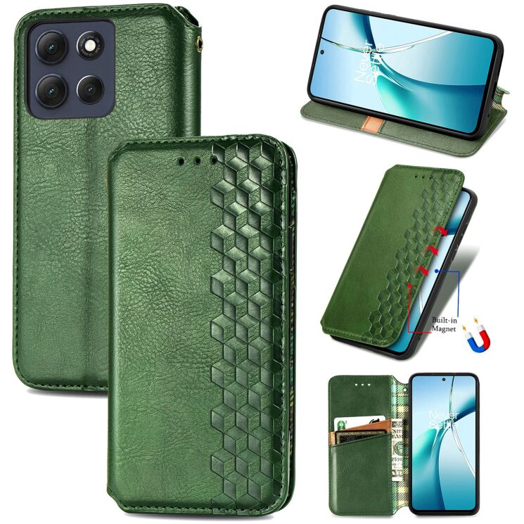 Чехол Deexe Rhombus Wallet для Motorola Moto G77 - Green: фото 1 из 8