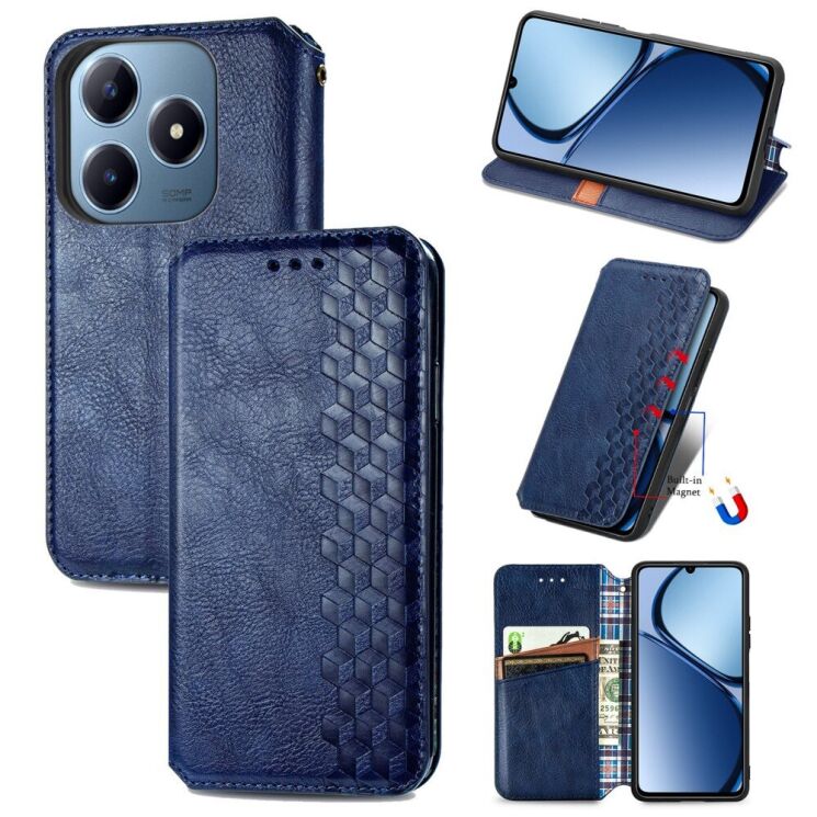 Чехол Deexe Rhombus Wallet для Realme C63 - Blue: фото 4 из 10