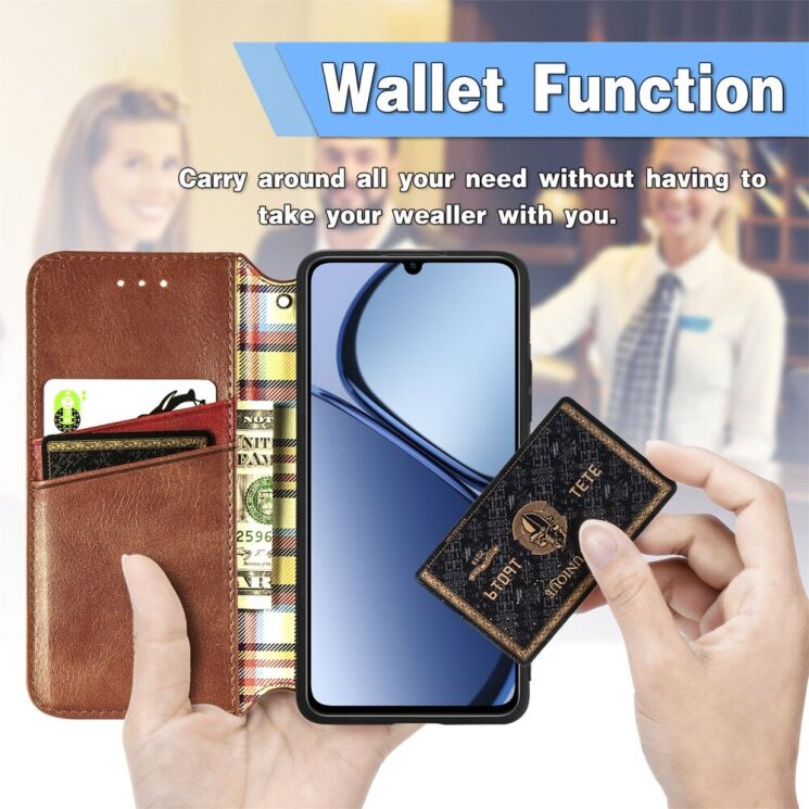 Чехол Deexe Rhombus Wallet для Realme C63 - Blue: фото 10 из 10