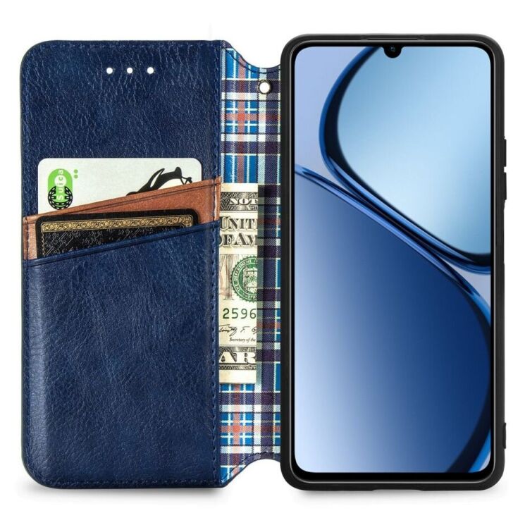 Чехол Deexe Rhombus Wallet для Realme C63 - Blue: фото 2 из 10