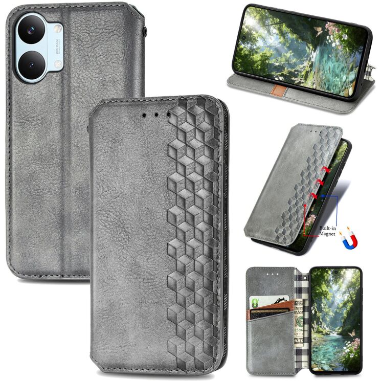 Чехол Deexe Rhombus Wallet для Xiaomi Poco X8 Pro Max - Grey: фото 4 из 10