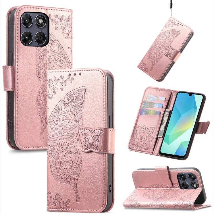 Чохол-книжка з малюнком UniCase Butterfly Pattern для Motorola Edge 70 Fusion - Rose Gold: фото 1 з 8